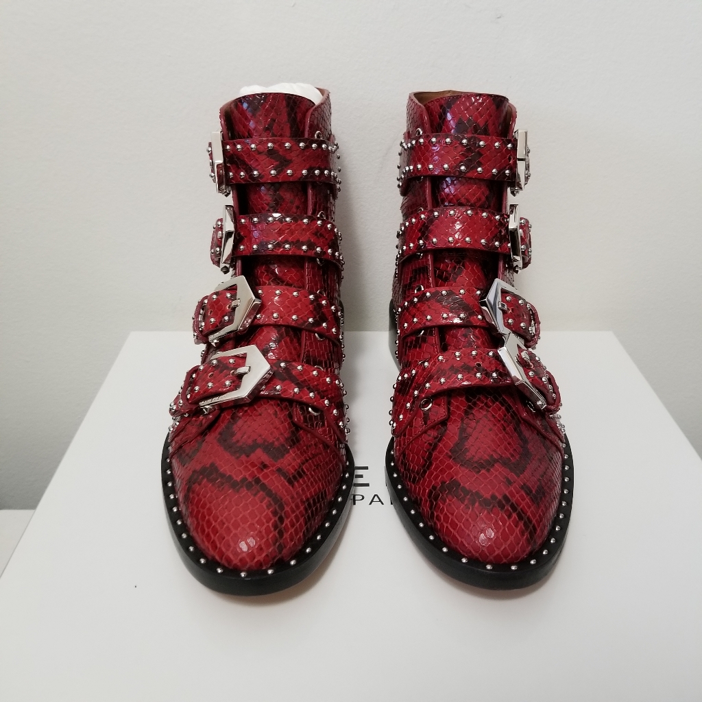 Givenchy Red Python Studded Ankle Boots
